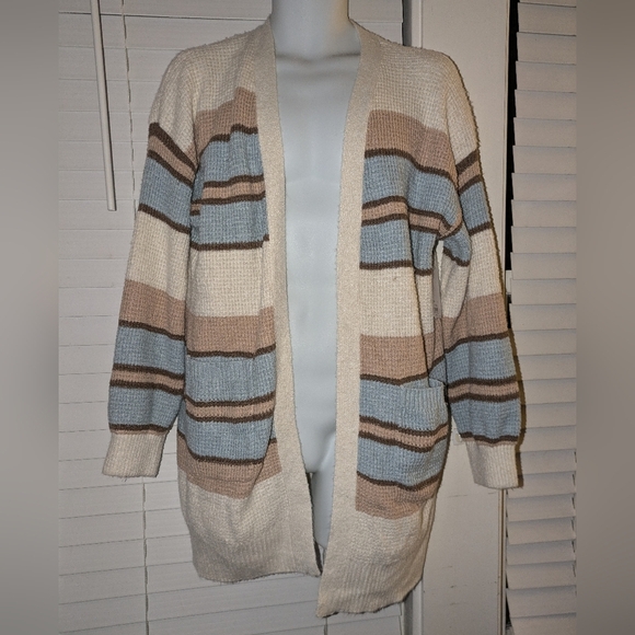 SO Juniors Blue, Tan, and Cream Waffle Cardigan. Size L. NWT - Picture 3 of 8